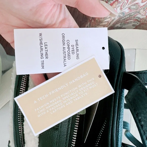 - MICHAEL KORS RHEA ZIP MEDIUM BACKPACK BLACK LEATHER NATURAL SHEARLING/NWT - Picture 9 of 15